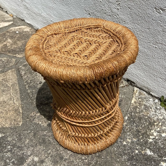 Vintage Rattan Bamboo Stool - Picture 3 of 7